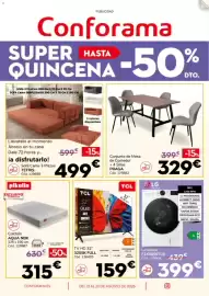 Catálogo Conforama Página 1: TETRIS Sofá Cama 3 Plazas €499,00, Praga conjunto de mesa de comedor + 4 sillas €329,00
