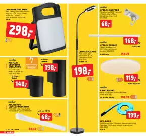 Jem & fix tilbudsavis uge 34 Side 10: LED GULVLAMPE €198,00, LED-arbejdslampe €298,00