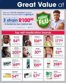 Clicks catalogue Page 38: Demazin Flu 24 Effervescent Tablets €205,00, Corenza-C 20 Effervescent Tablets €177,00