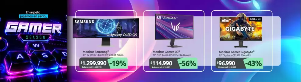 Catálogo PC Factory Página 3: Samsung - monitor €1.299.990,00, Amd - monitor gamer gigabyte €96.990,00
