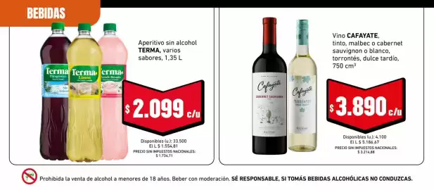 Catálogo Cooperativa Obrera Página 4: Cafayate - vino tinto, malbec o cabernet sauvignon o blanco, dulce tardío €3.890,00
