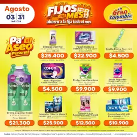 Catálogo La Gran Colombia Página 17: Nosotras diarios normal €9.900,00, Kotex Toallas Higienicas Nocturna €4.500,00