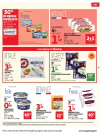 Catalogue Auchan page 23: AUCHAN Mozzarella €3,69, FETA AOP €1,94