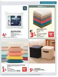 Catalogue Auchan page 37: COLAS OREILLER MOELLEUX PURE DOUCEUR €4,99, LINGE DE LIT COTON POLYCOTON OU MICROFIBRE €1,99
