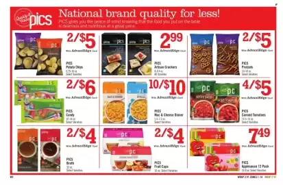 Price Chopper weekly ad week 34 Page 14: PICS Potato Chips €5,00, PICS Canned Tomatoes €1,25