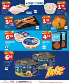 Topaz gazetka tydzień 34 Strona 26: Sałatka surimi z ananasem Seko €1,79, Brzuszki z łososia Elmar €5,49