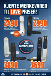 Obs Bygg kundeavis Side 11: NIMLY CODE PRO KODE- OG FINGERAVTRYKKSLÅS €3.890,00, NIMLY CODE DØRLÅS SORT €2.990,00