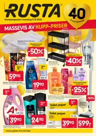 Rusta kundeavis uke 34 Side 1: Rullevogn Vera €279,00, Elvital €49,90