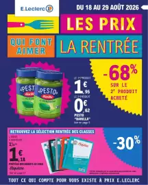 Catalogue E.Leclerc page 1: Esquisse Protège-documents €1,18, Barilla Pesto €1,95