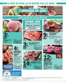Catalogue E.Leclerc page 12: Burgers du Chef €12,58, LE PORC FRANÇAIS €3,35