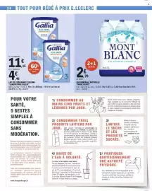 Catalogue E.Leclerc page 24: Gallia Lait de croissance Calisma €15,61, MONT BLANC EAU MINÉRALE NATURELLE €2,70