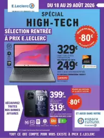 Catalogue E.Leclerc page 1: Lenovo PC PORTABLE CHROMEBOOK 14M8911 €249,00, REDMI Note 15 Pro €319,90