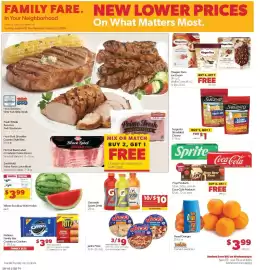 Family Fare weekly ad week 34 Page 1: Sargento shredded cheese €1,00, Nabisco family size cookies or crackers €3,99