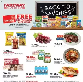 Fareway weekly ad week 34 Page 1: Usda choice boneless ribeye steak €12,99, Lay's, Kettle Cooked or Tostitos Cantina €1,99
