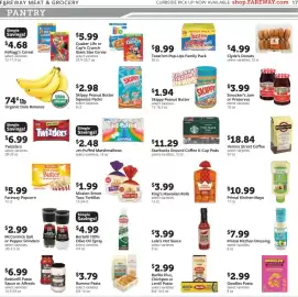 Fareway weekly ad week 34 Page 17: Organic Dole Bananas €0,74, Skippy peanut butter squeeze packs €2,98