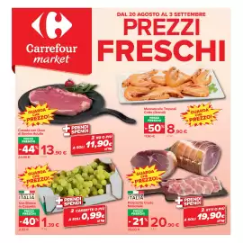 Volantino Carrefour Market Pagina 1: Prosciutto Crudo Nazionale €20,90, Costata con Osso di Bovino Adulto €13,90