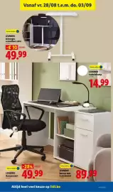 Lidl folder week 35 Pagina 29: Livar no in hoogte verstelbare tafel €49,99, Livarno ledtafellamp €14,99