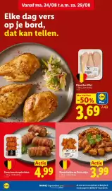Lidl folder week 35 Pagina 4: Kippenborstfilet €3,69, Gemarineerde spekvinken €4,99