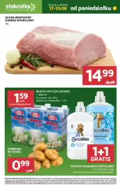 Stokrotka gazetka Strona 1: Mleko UHT Łączka Mlekovita 3,2% €1,59, Ziemniaki wczesne €0,99