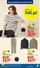Lidl gazetka tydzień 35 Strona 19: ESMARA Spodnie damskie chino €34,99, ESMARA MEN Kardigan męski €44,99