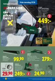 Lidl reklamblad vecka 35 Sida 24: PARKSIDE Sladdlös vinkelborrskruvdragare €449,00, PARKSIDE Vinkelslipstativ €249,00