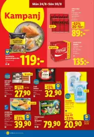 Lidl reklamblad vecka 35 Sida 6: MATRIKET Skinnfri grillkorv €27,90, Scan falukorv €32,90