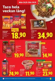 Lidl reklamblad vecka 35 Sida 7: NYBERGS DELI Tacofärs €34,90, Santa Maria taco spice mix €74,90