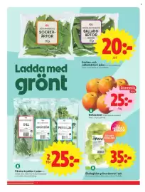 ICA Supermarket reklamblad vecka 34 Sida 2: Socker- och salladsärtor i påse €20,00, Nektariner €25,00
