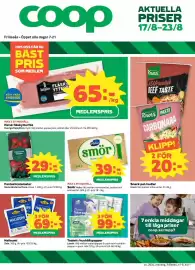 Coop Konsum reklamblad vecka 34 Sida 1: Knorr Snack pot/nudlar €20,00, Toalett-/hushållspapper €99,00