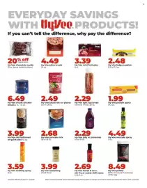 Hy-Vee weekly ad week 34 Page 16: Hy-Vee bacon bits or pieces €2,49, Hy-Vee pancake mix €2,68