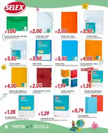 Volantino Galassia Pagina 8: Portalistino €3,50, Cartella ad anelli A4 Selex €1,99