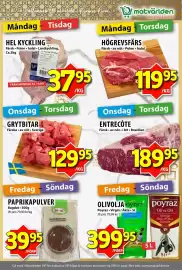 Matvärlden Tensta reklamblad vecka 34 Sida 2: Hel kyckling €37,95, Högrevsfärs €119,95