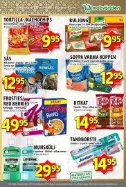 Matvärlden Tensta reklamblad vecka 34 Sida 7: Tortilla-/nachochips €9,95, Buljong €9,95