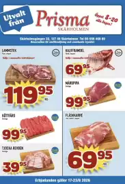Prisma Mat reklamblad vecka 34 Sida 1: Lammstek €119,95, Kalvframdel färsk, import €69,95