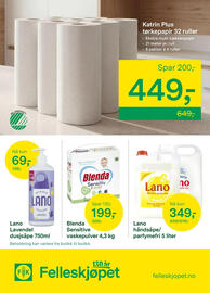 Felleskjøpet kundeavis uke 34 Side 12: Blenda Sensitive vaskepulver €199,00, Lano håndsåpe/parfymefri €349,00