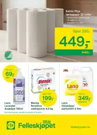 Felleskjøpet kundeavis uke 34 Side 12: Blenda Sensitive vaskepulver €199,00, Lano håndsåpe/parfymefri €349,00