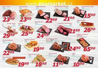 ESO MARKET leták Strana 2: Váhala česnekový bok €23,90, Kostelecké uzeniny Párky €10,90