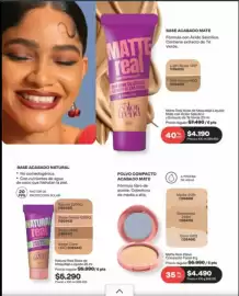 Catálogo Avon Página 14: Base acabado mate €4.190,00, Polvo compacto acabado mate €4.490,00