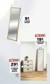 Catalogue Centrakor page 31: Le miroir de porte €9,99, La commode 3 tiroirs dress up €29,99