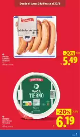 Catálogo Lidl semana 35 Página 3: Roncero queso de vaca tierno pieza €6,19, Dulano salchichas de cerdo €5,49