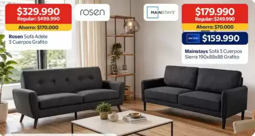 Catálogo Lider Express Página 4: Rosen - sofa adele 3 cuerpos grafito €329.990,00, Mainstays - sofa 3 cuerpos €159.990,00