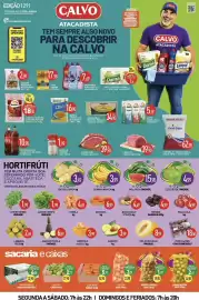 Folheto Calvo Atacadista Página 1: Melancia unidade €15,90, Banana nanica kg €3,99