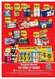 Bargain Booze leaflet Page 1: Thatchers juicy apple cider €4,49, Desperados Original €4,99