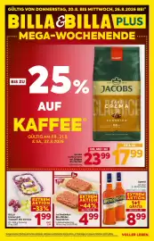 Billa Flugblatt woche 34 Seite 1: Jacobs Café Crema od. Origins €23,99, BILLA immer gut Trauben Mix kernlos €1,99
