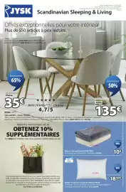 Catalogue JYSK page 1: TROLLKYRKJA Oreiller en mousse à mémoire €18,50, HAGTORN Plaid en tissu molletonné €10,00