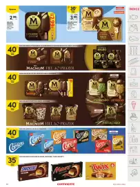 Folheto Continente semana 34 Página 33: Snickers ice cream, Gelado cone magnum almond/white cookies €3,99