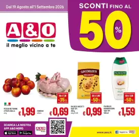 Volantino A&O Pagina 1: Palmolive bagnoschiuma €1,59, Gocciolotti Balocco €0,99