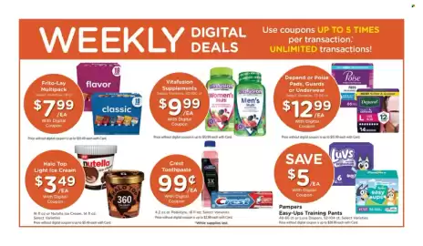 Pick'n Save weekly ad week 34 Page 4: Frito-Lay Multipack €7,99, Depend or Poise Pads, Guards or Underwear €12,99