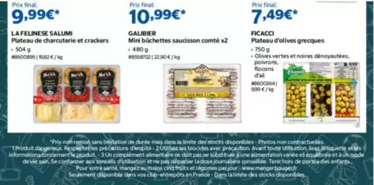 Catalogue Costco page 10: LA FELINESE SALUMI €9,99, GALIBIER Mini bûchettes saucisson comté €10,99