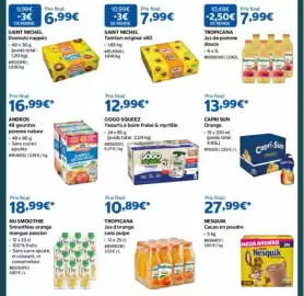 Catalogue Costco page 7: GOGO SQUEEZ Yaourts à boire fraise & myrtille €12,99, TROPICANA Jus de pomme douce €7,99